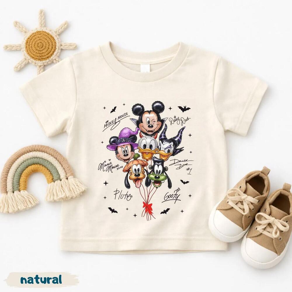 Retro Mickey And Friends Balloon Halloween Signatures Shirt, Mickey